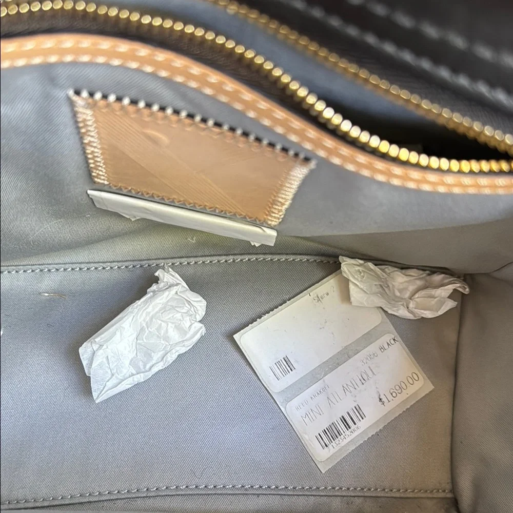 NEW W/ TAGS Reed Krakoff Mini Atlantique Leather Satchel Bag, Black White Lizard